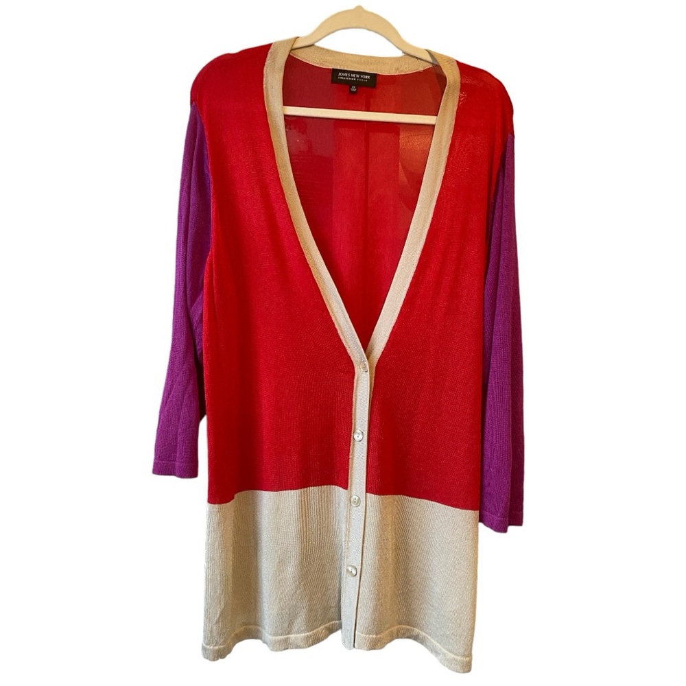 JONES NEW YORK Women’s Collection Red & Purple Thin Cardigan Sweater size 2X